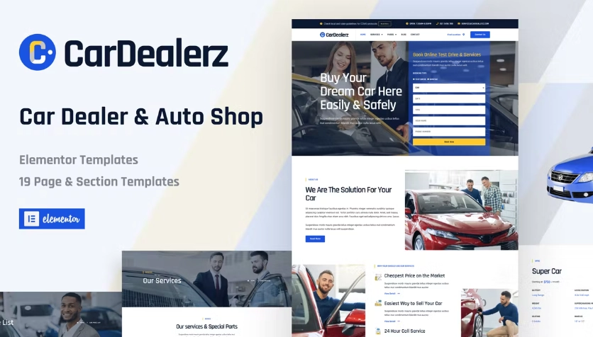 CarDealerz – Auto Dealer & Auto Shop Website Elementor Template