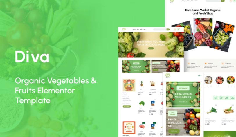 Diva – Organic Vegetables & Fruits Elementor Template