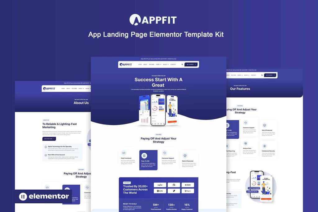 Appfit – App Landing Page Elementor Pro Template