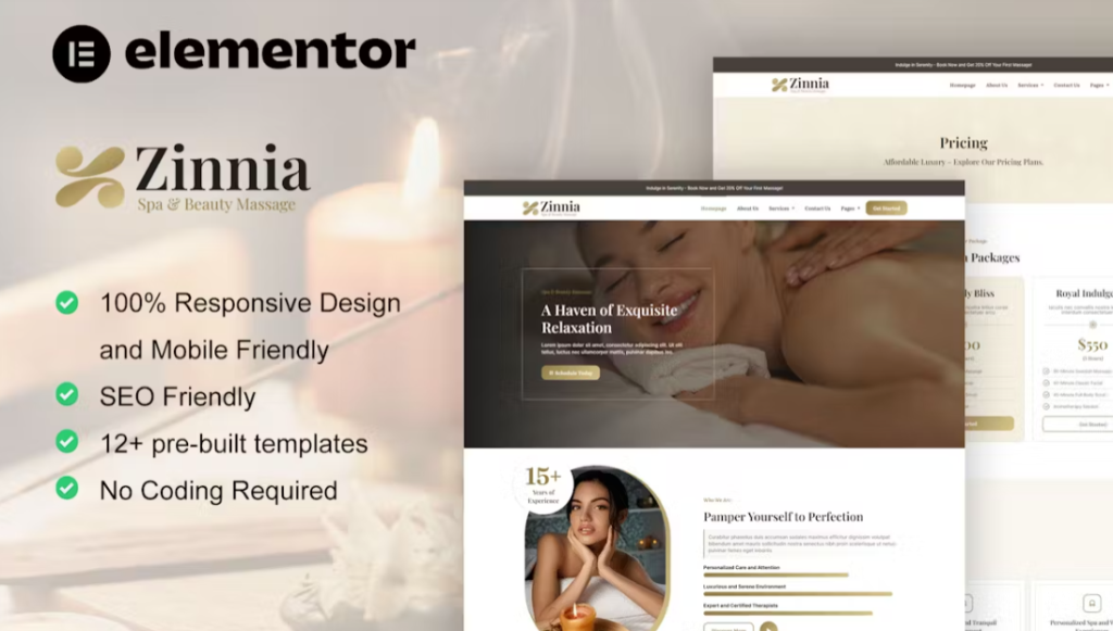 Zinnia – Spa & Beauty Care Elementor Pro Template