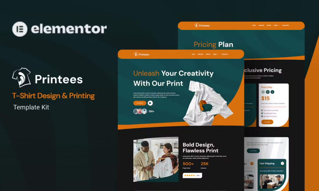 Printees – T-Shirt Design & Printing Elementor Template