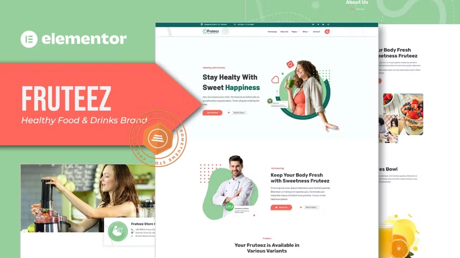 Fruteez – Healthy Food & Drinks Brand Elementor Template