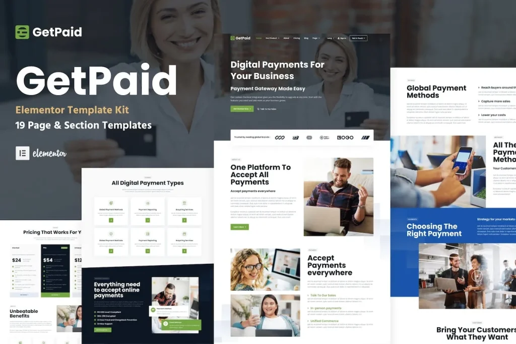 GetPaid – Payment Gateway & Fintech Service WordPress Elementor Template