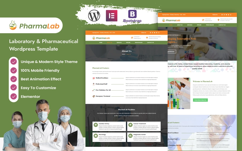 Pharmalab – Laboratory & Pharmaceutical WordPress Template WordPress Theme