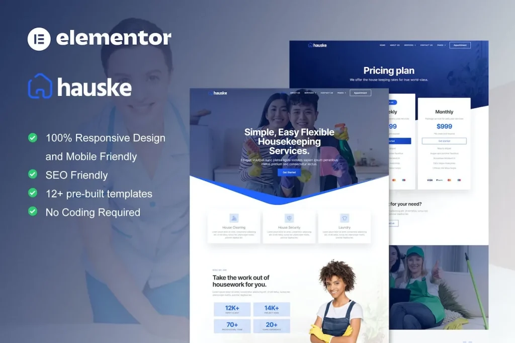 Hauske – Houskeeping & Cleaning Services Elementor Template
