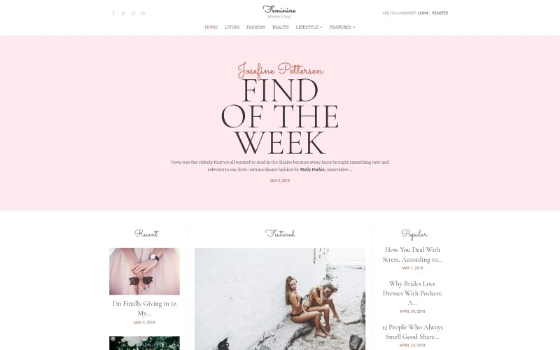 Feminine – Woman Blog WordPress Elementor Theme WordPress Theme