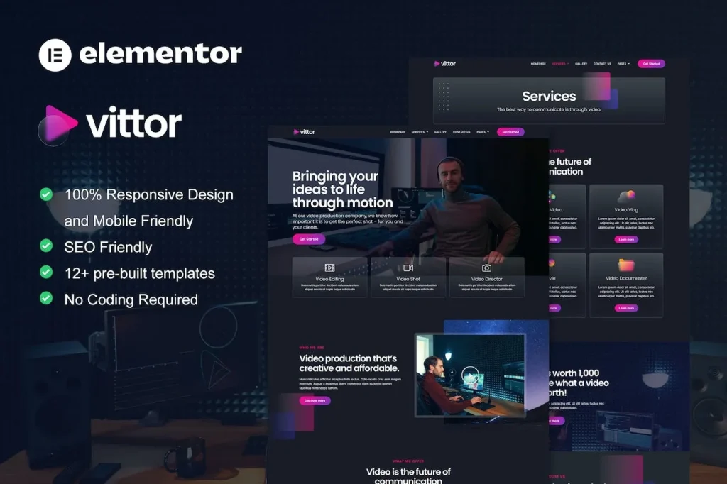 Vittor – Video Production Service Elementor Pro Template