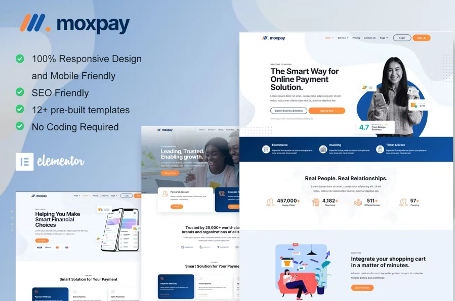 Moxpay – Online Payment Gateway Elementor Template