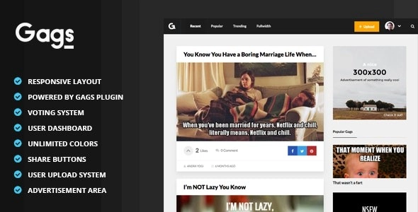 Gags – Image, Meme & Video Sharing WordPress Theme