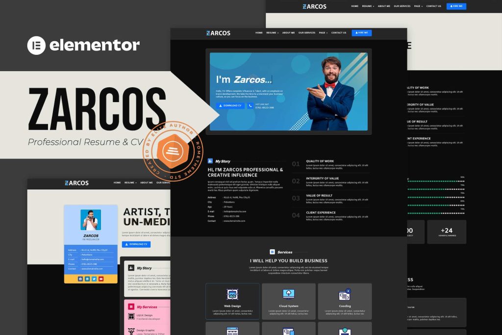 Zarcos – Professional Resume & CV Elementor Template