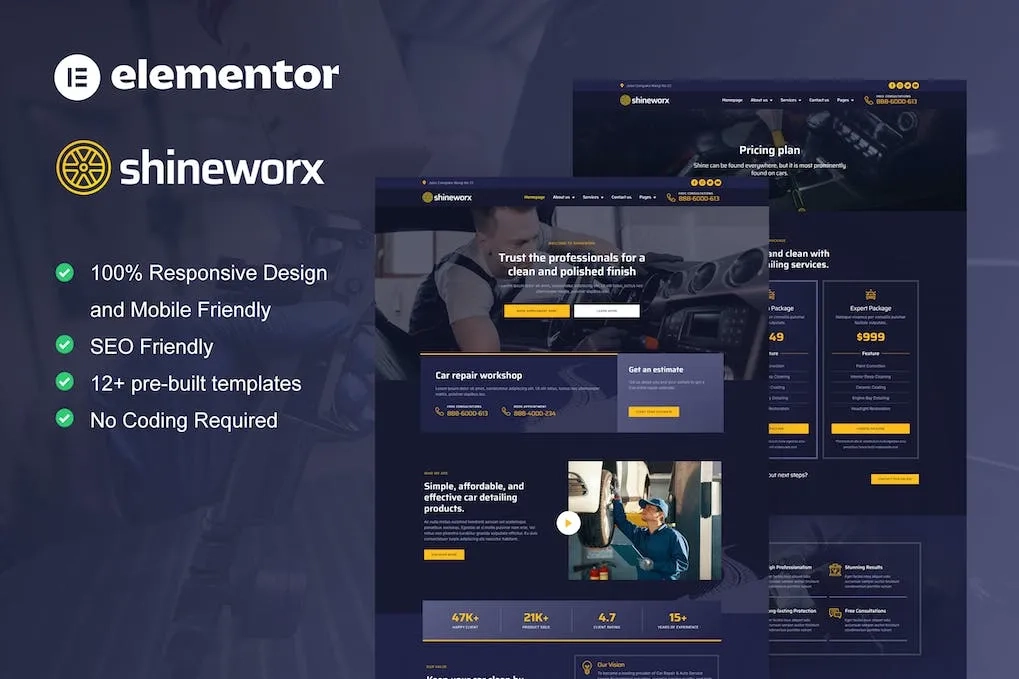 ShineWorx – Car Detailing Service & Car Repair Elementor Pro Template