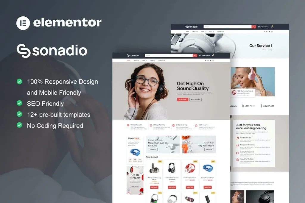 Sonadio – Woocommerce Audio Store Elementor Pro Template