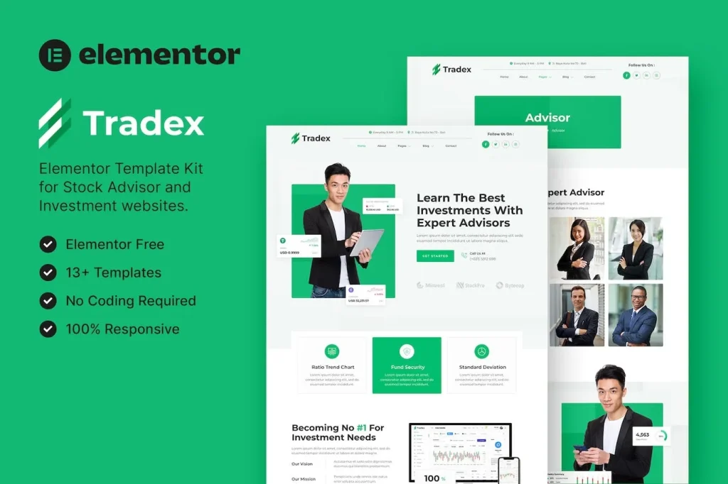 Tradex – Stock Advisor & Investment Elementor Template