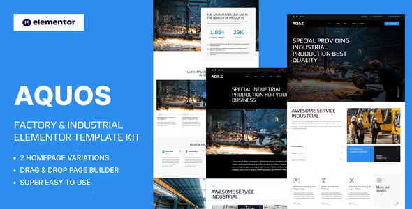Aquos Factory and Industrial Elementor Template Kit