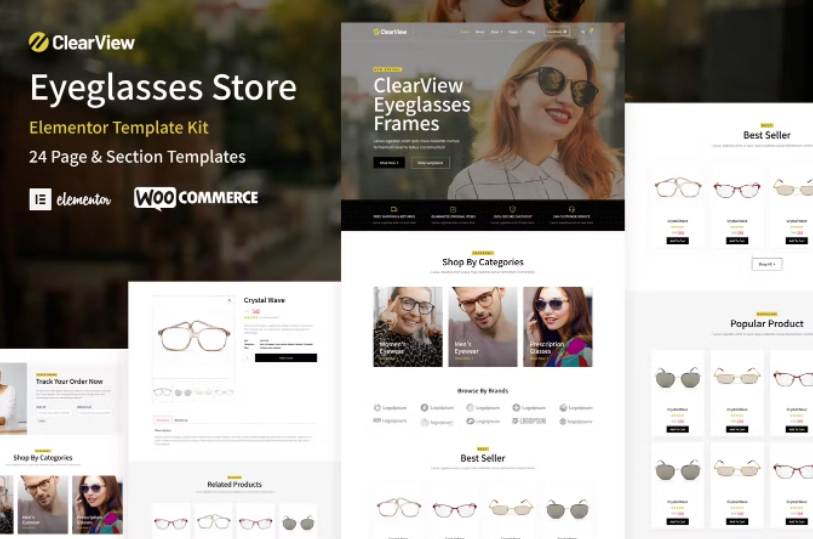 ClearView – Eyeglasses & Eyewear Store WooCommerce Elementor Template