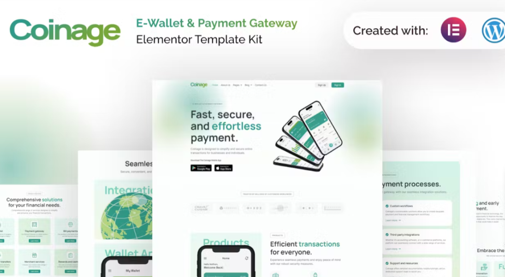 Coinage – E-Wallet & Payment Gateway Elementor Pro Template