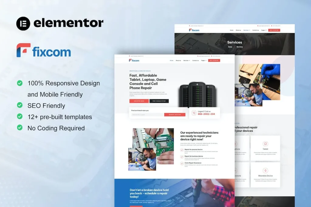 Fixcom – Mobile Phone & Computer Repair Elementor Template