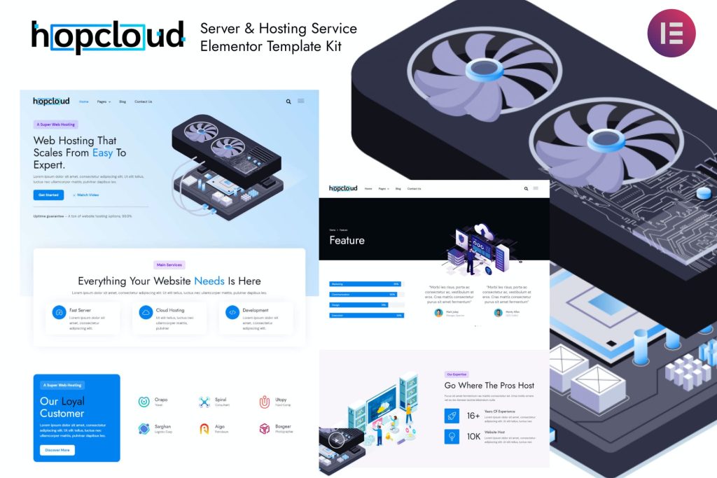 Hopcloud – Server & Hosting Service Elementor Template