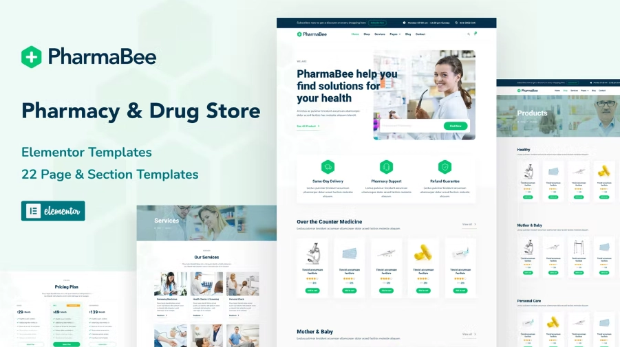 PharmaBee – Pharmacy & Drug Store Website Elementor Template
