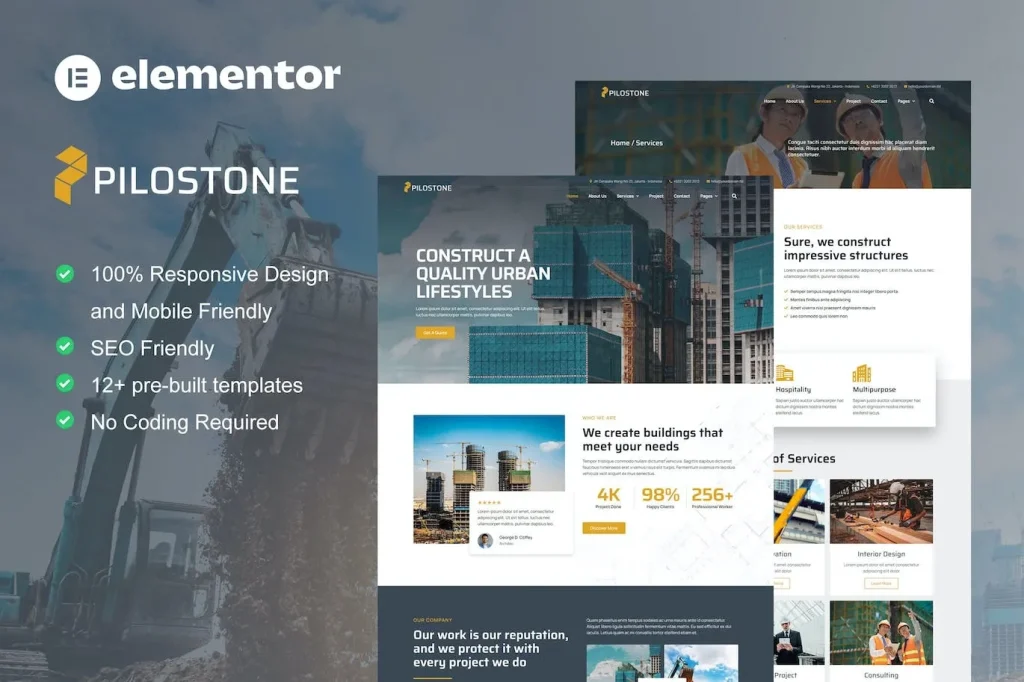 Pilostone – Construction & Building Service Elementor Template