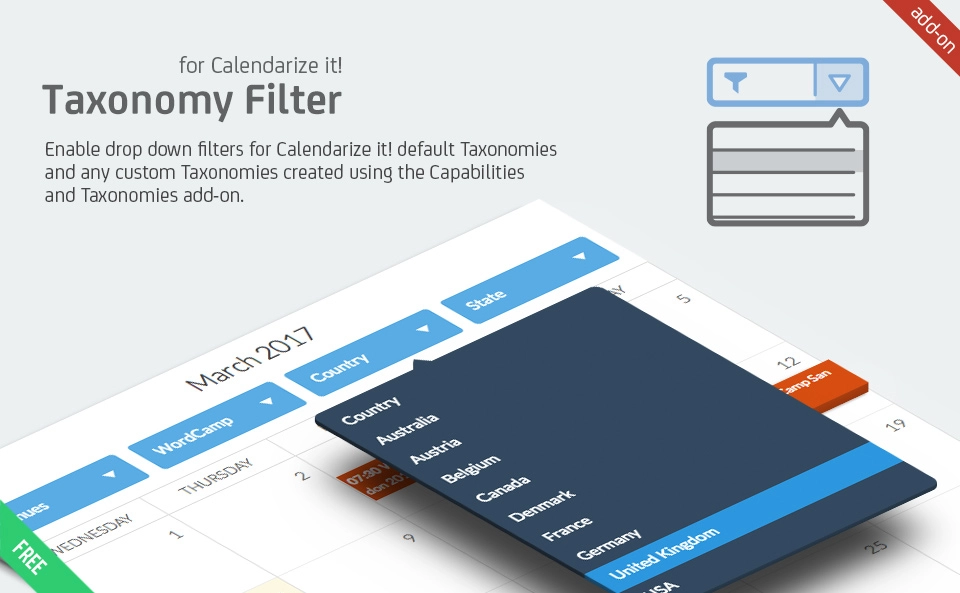 Dropdown Taxonomy filter for Calendarize it!