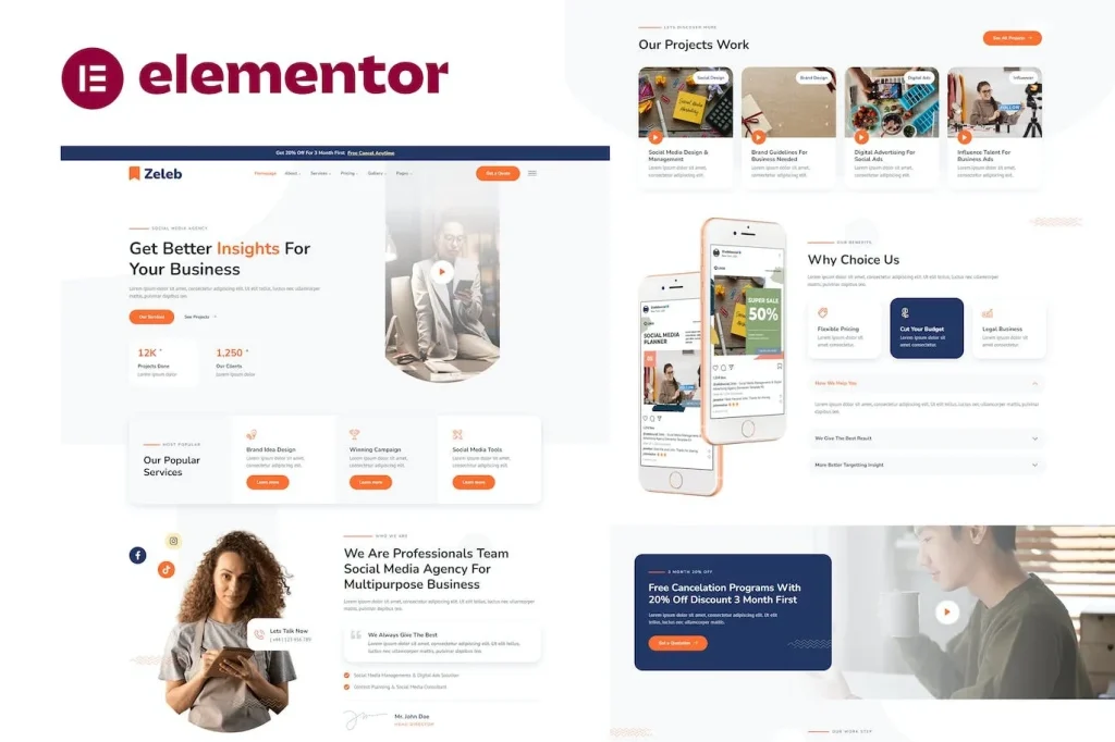 Zeleb – Social Media Marketing & Digital Advertising Elementor Template