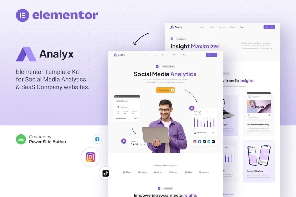 Analyx – Social Media Analytics & SaaS Company Elementor Template