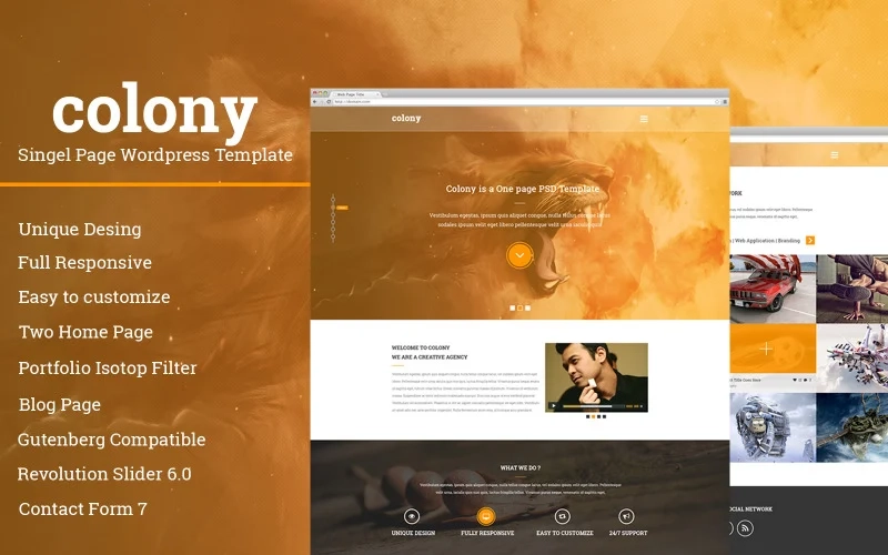 Colony Single Page WordPress Template WordPress Theme