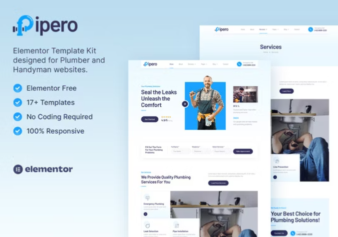 Pipero – Plumber & Handyman Services Elementor Template