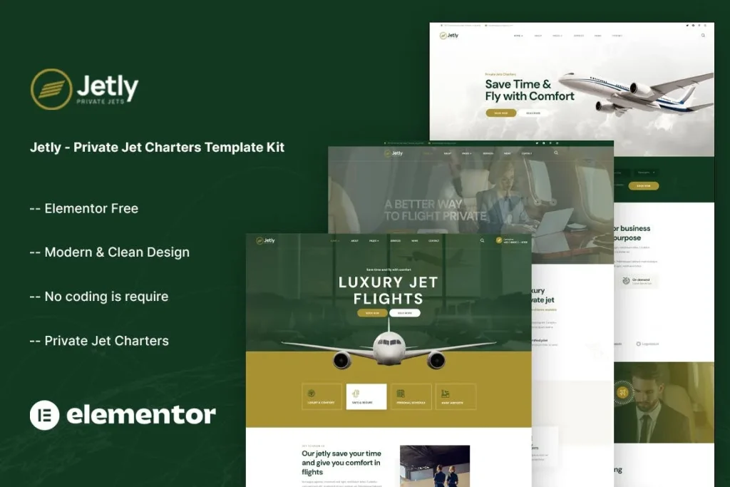 Jetly – Private Jet Charters Elementor Template