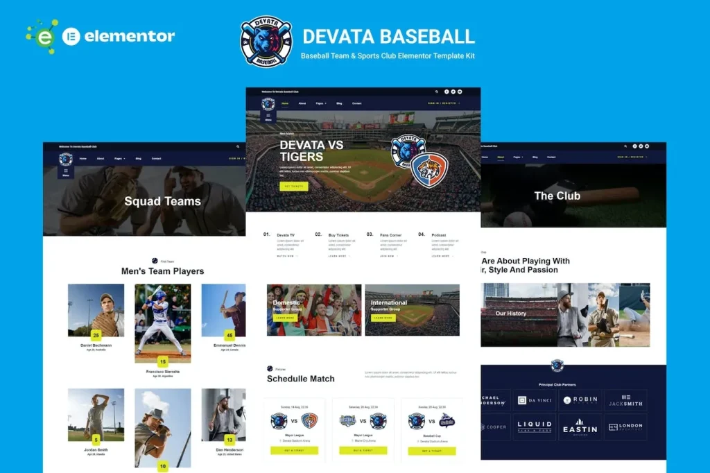Devata – Baseball Team & Sports Club Elementor Template