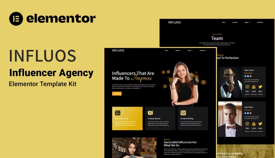 Influos – Influencer Agency Elementor Template