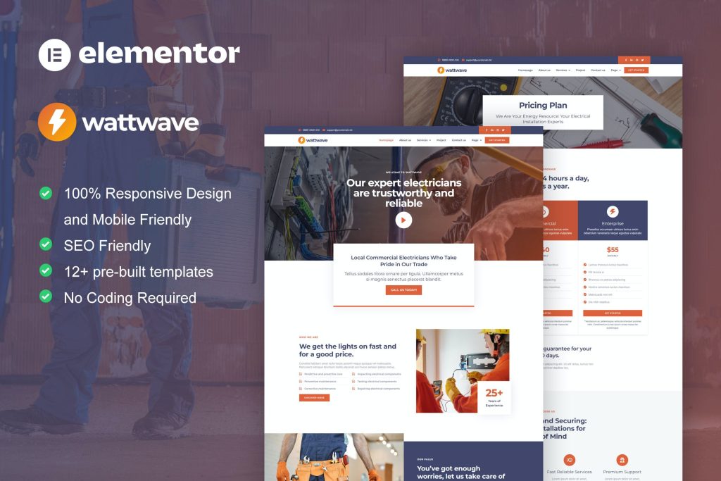 WattWave – Electrical Installation & Maintenance Service Elementor Pro Template
