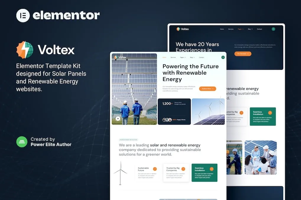 Voltex – Solar Panels & Renewable Energy Company Elementor Template