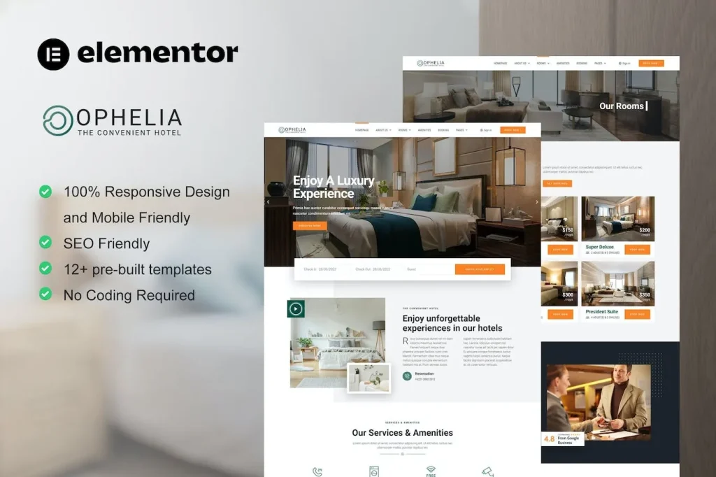 Ophelia – Hotel & Resort Elementor Template
