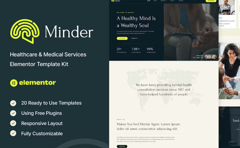 Minder – Mental Health & Therapy Elementor Template