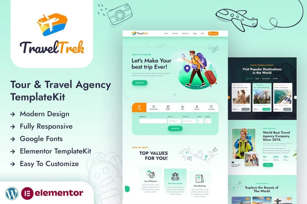 Travel Trek – Tour and Travel Agency Elementor Template