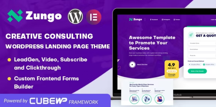 Zungo – Creative Consulting Business WordPress Landing Page Theme