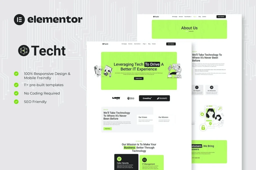Techt – IT Solutions & Services Company Elementor Template