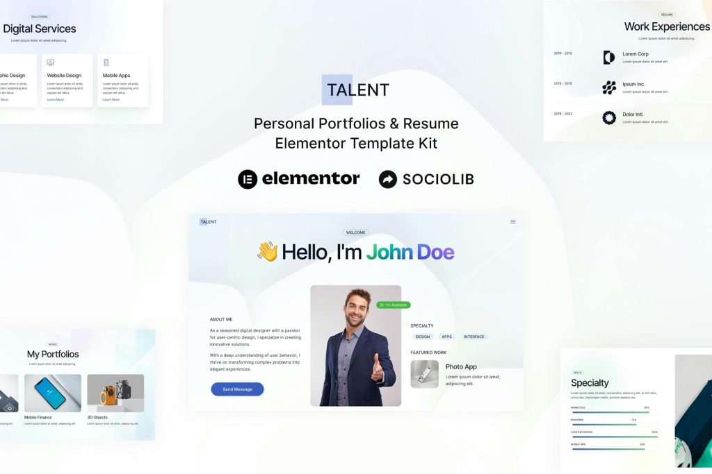 Talent – Personal Portfolios & Resume Elementor Template