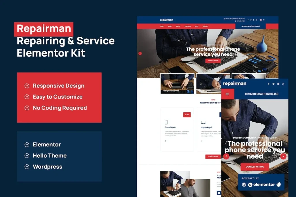 Repairman – Gadget Repair & Service Elementor Template