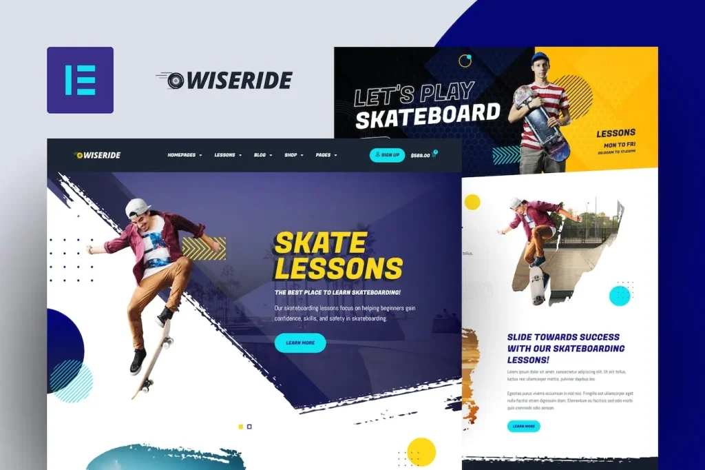 WiseRide – Skateboarding Lessons Elementor Template
