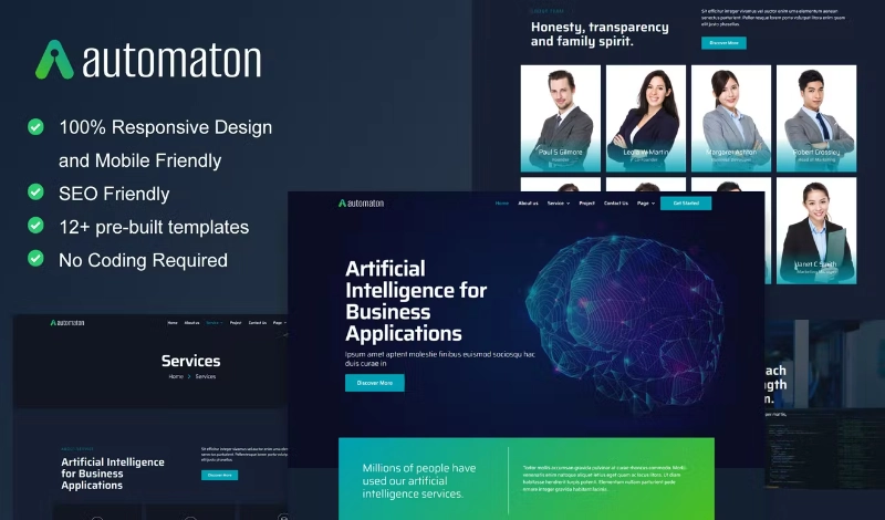 Automaton – Artificial Intelligence & Technology Services Elementor Template