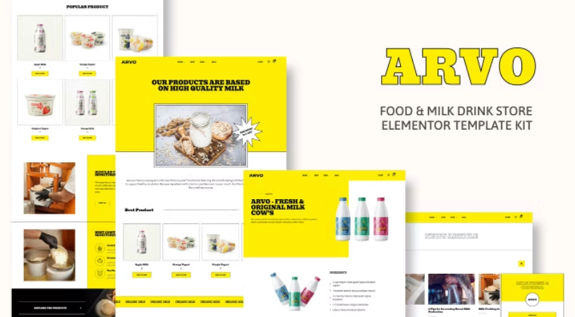 Arvo – Food & Milk Drink Store Elementor Template