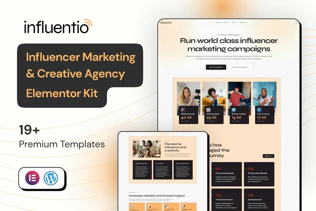 Influentio Influencer Influentio – Marketing & Creative Agency Elementor Pro Template