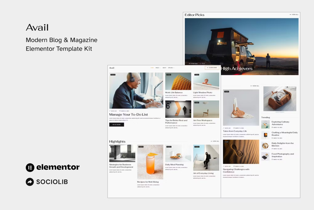 Avail – Modern Blog & Magazine Elementor Template