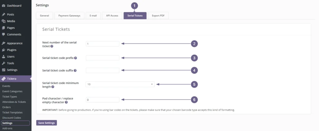 Tickera – Serial Ticket Codes