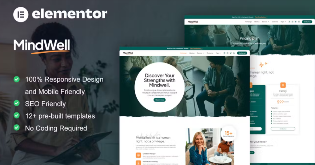 MindWell – Mental Health Care Elementor Pro Template