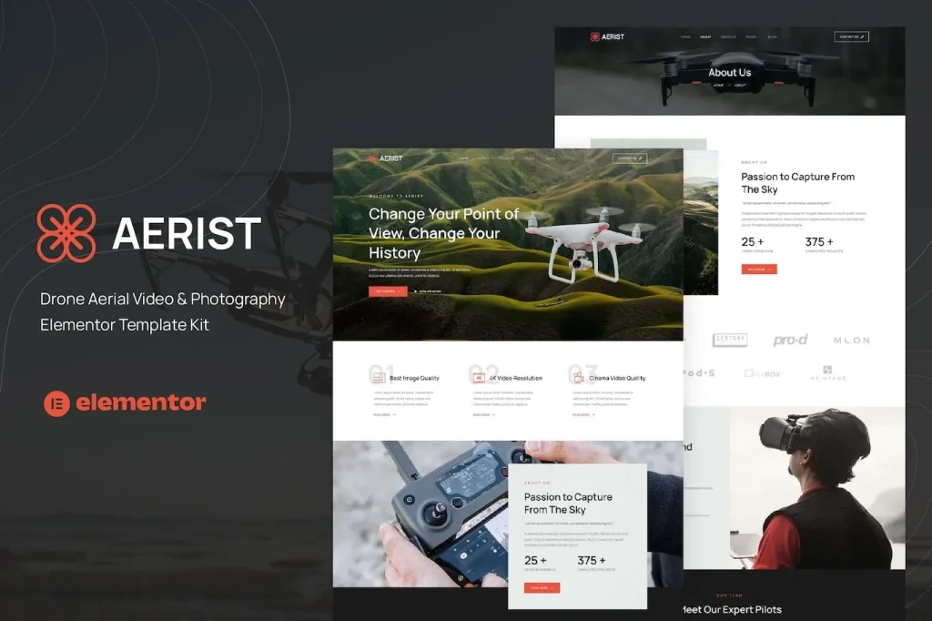 Aerist – Drone Aerial Video & Photography Elementor Template