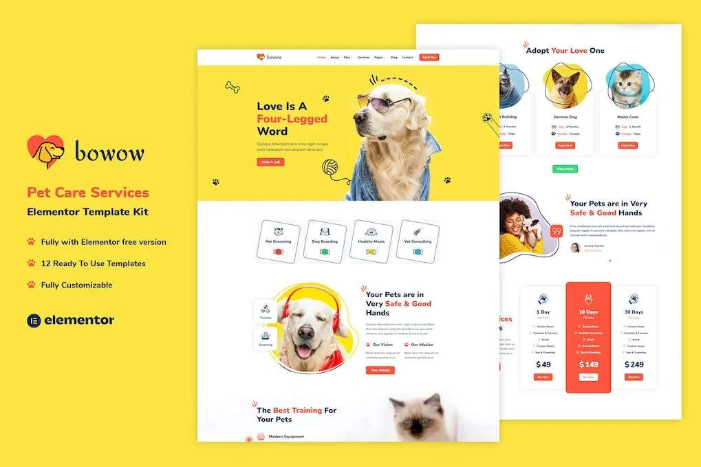 Bowow – Pet Care Services Elementor Template